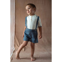 Popelin Slate Blue Linen Suspender Shorts