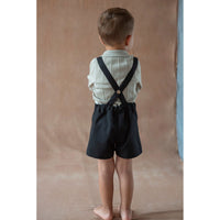 Popelin Black Linen Suspender Shorts