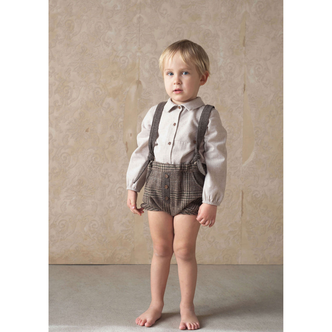 Popelin Brown Plaid Wool Romper