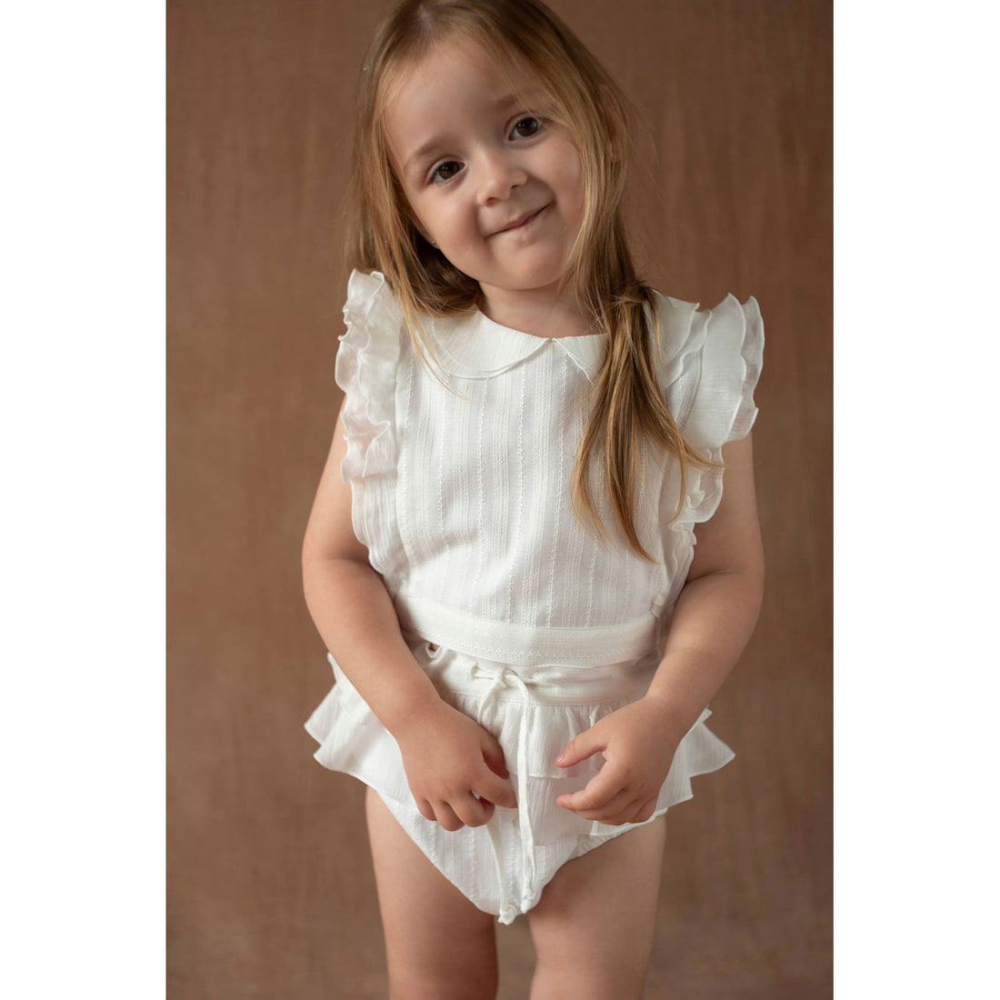 Popelin White Collar Ruffle Top