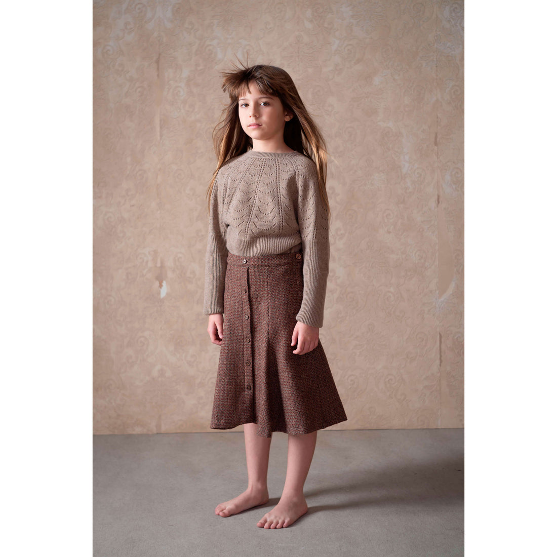 Popelin Camel Openwork Knit Pullover