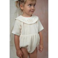 Popelin Off White Embroidered Collar Romper