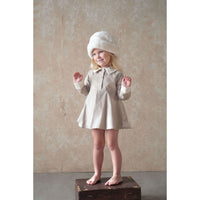 Popelin Beige Velvet Embroidered Collar Romper