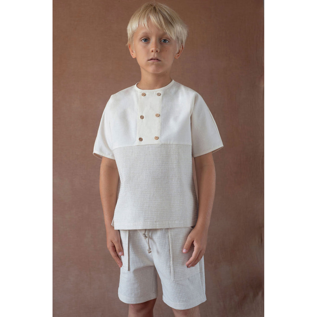 Popelin Sand Waffle Double Breasted Shirt