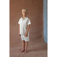 Popelin Sand Waffle Lapel Collar Shirt