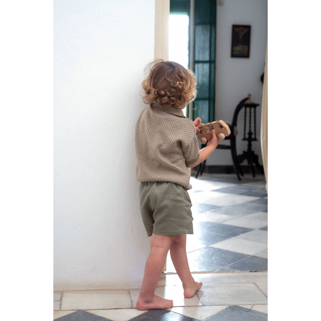Popelin Green Linen Shorts