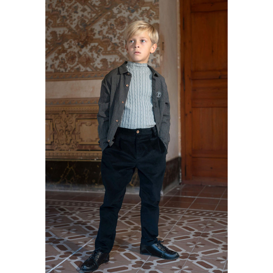 Popelin Black Gingham Collar Shirt