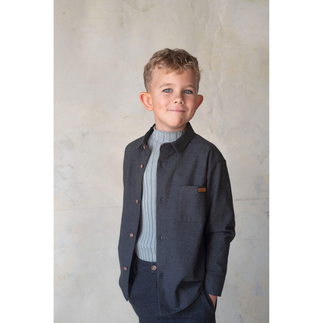 Popelin Grey Melange Funnel Collar Rib Pullover