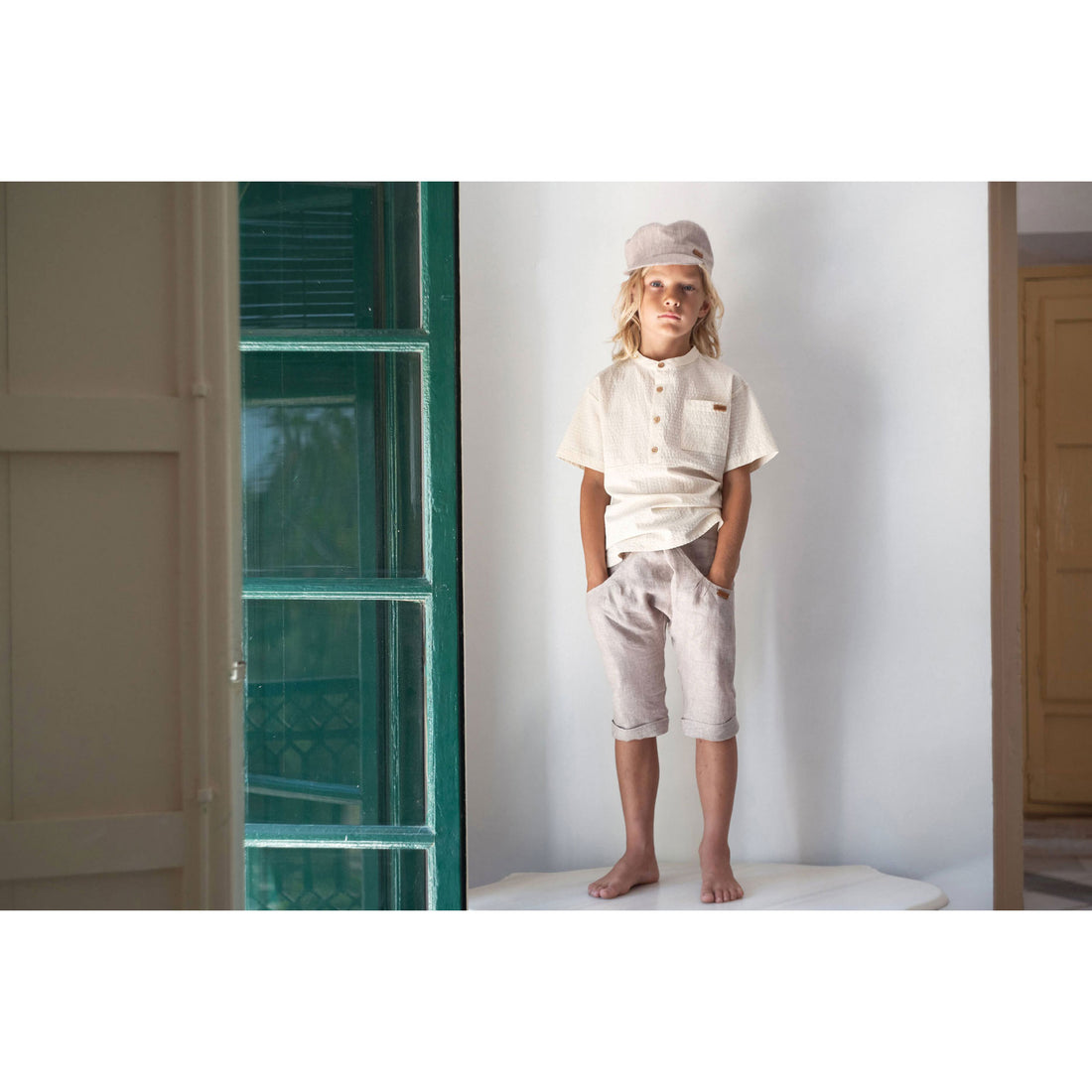 Popelin Sand linen Bermuda Shorts