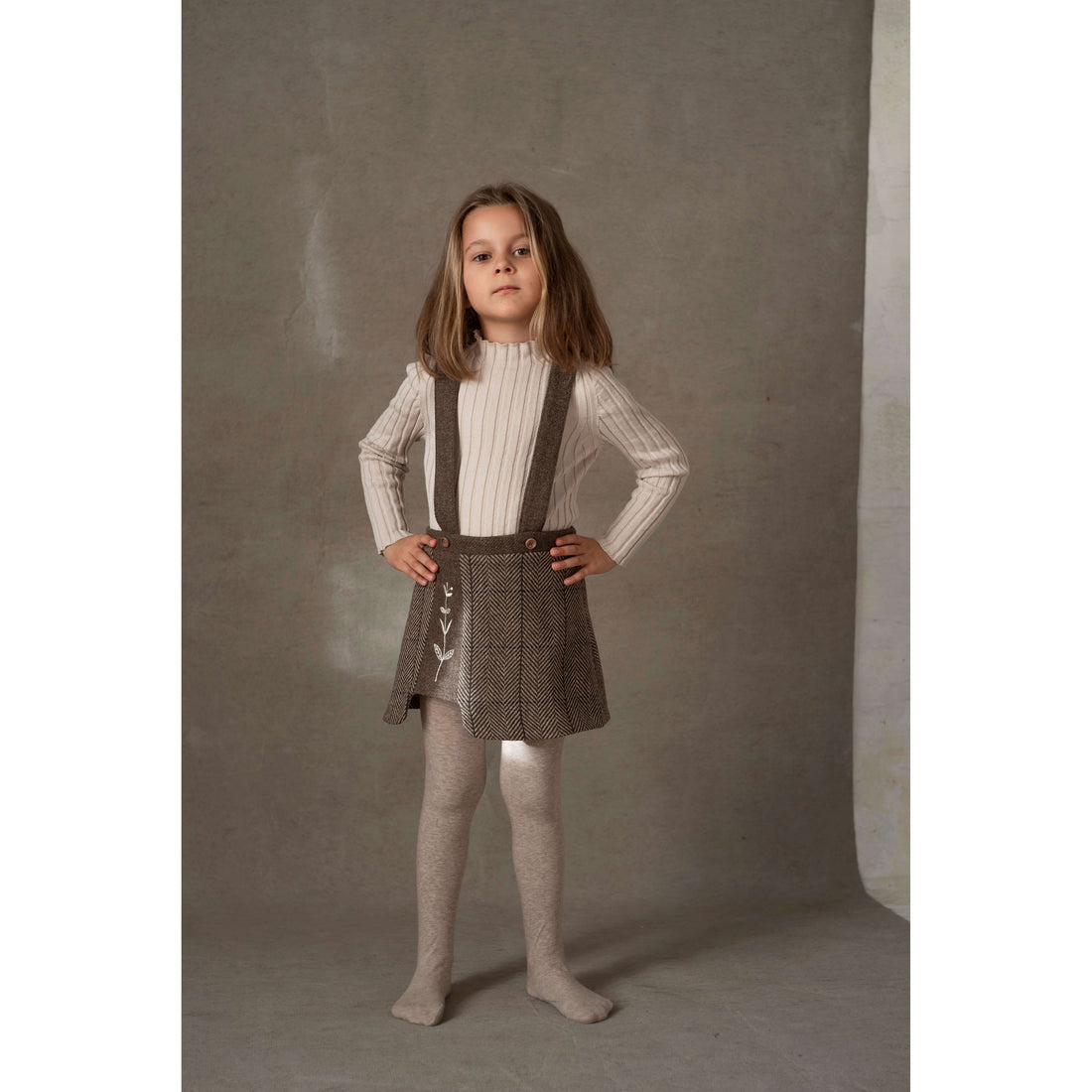Popelin Brown Herringbone Strap Skirt