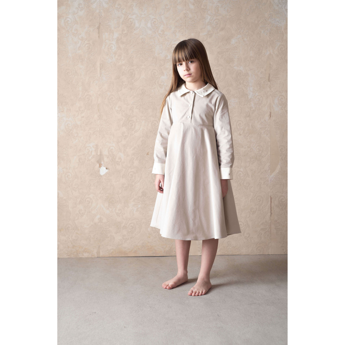 Popelin Beige Velvet Dress