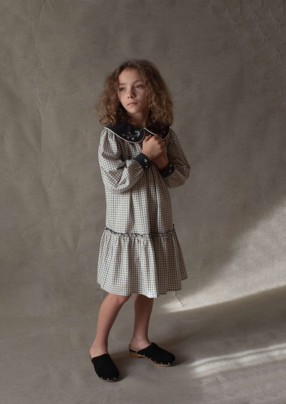 Popelin Off White Check  Dress