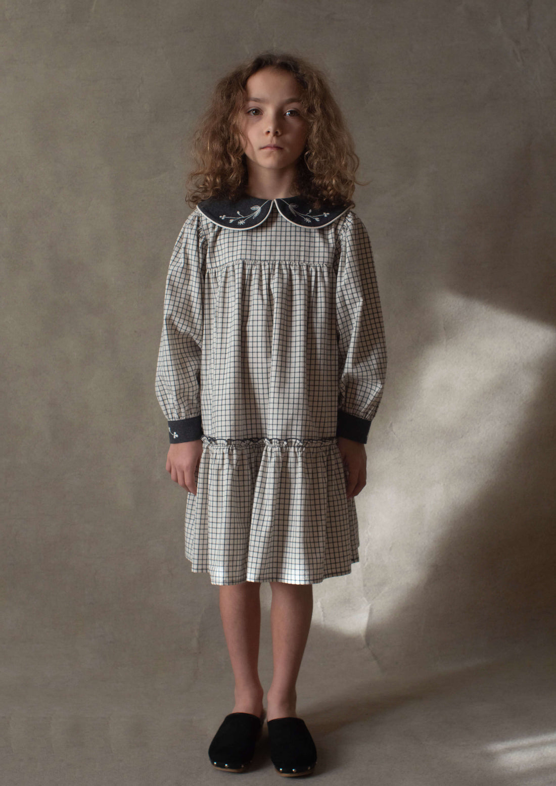 Popelin Off White Check  Dress