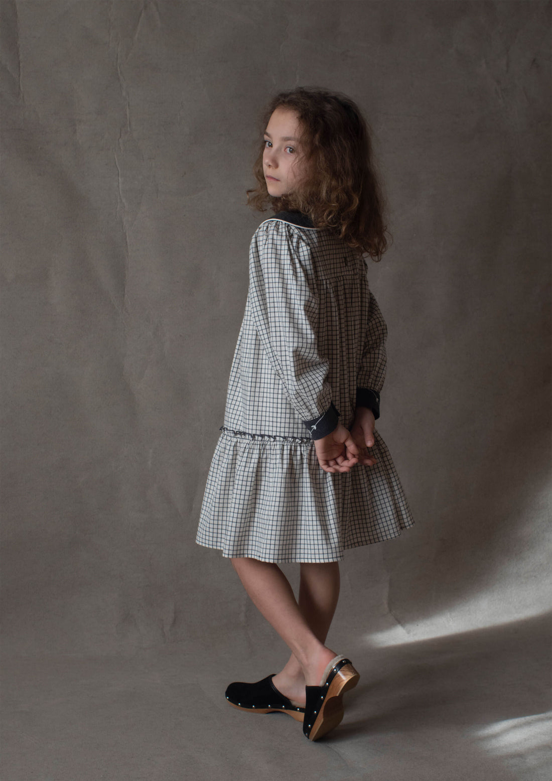 Popelin Off White Check  Dress