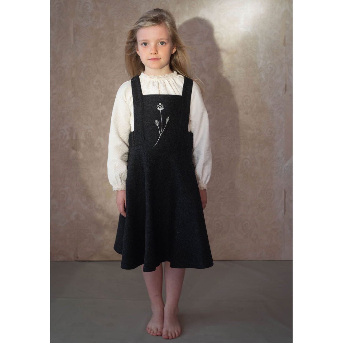 Popelin Dark Grey Wool Dungaree Dress