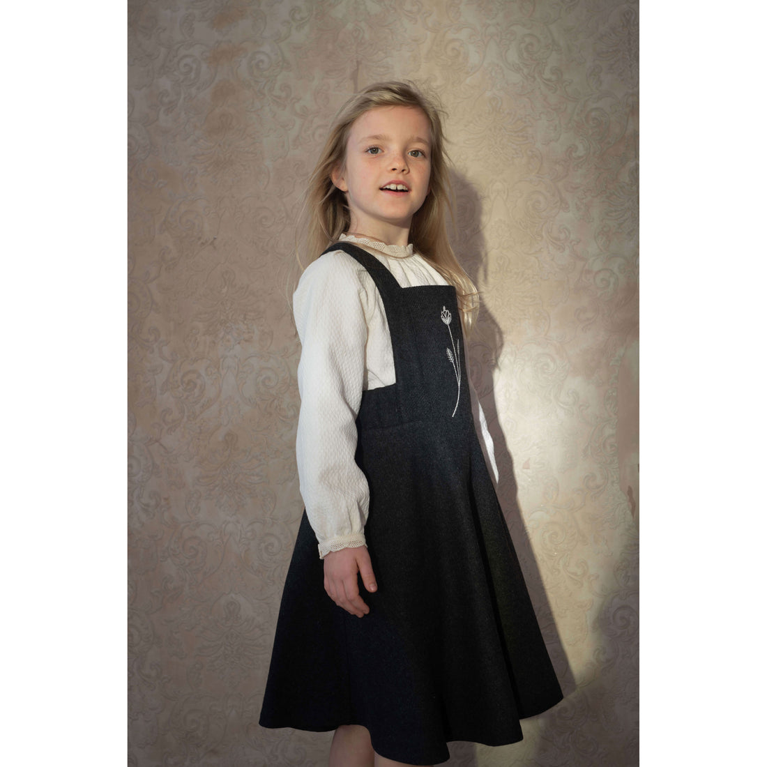 Popelin Dark Grey Wool Dungaree Dress 5Y
