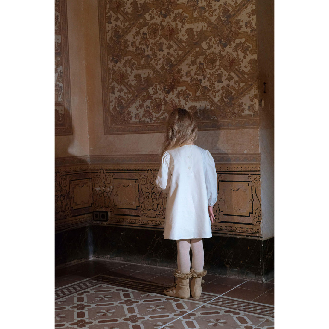 Popelin Off White Embroidered Yoke Dress