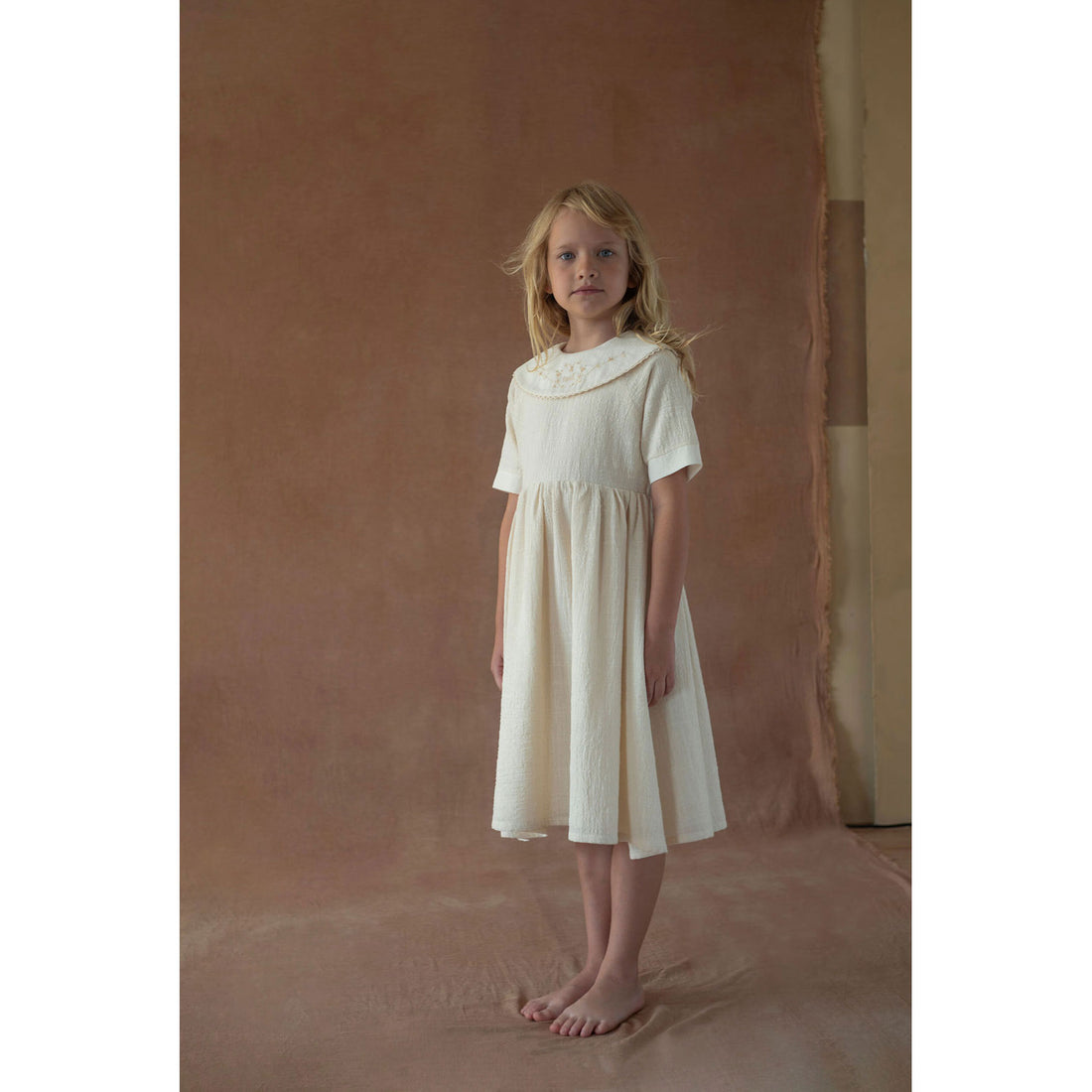 Popelin Off White Embroidered Short Dress