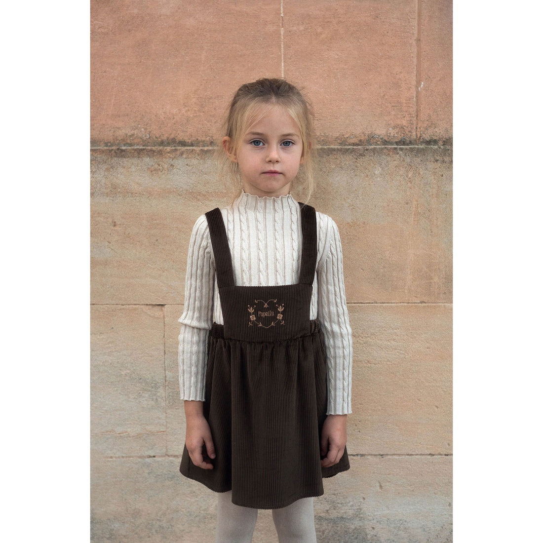 Popelin Brown Embroidered Corduroy Dress