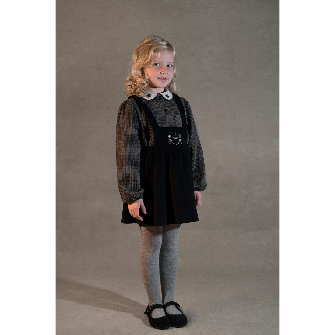 Popelin Black Embroidered Corduroy Dress