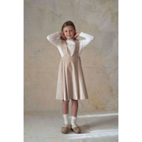 Popelin Beige Velvet Embroidered Strap Dress