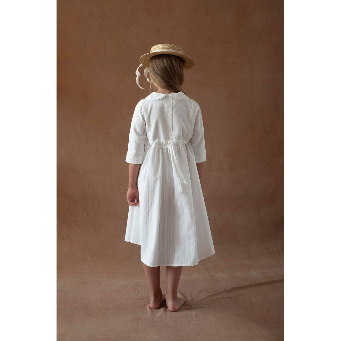 Popelin White Baby Collar Yoke Dress
