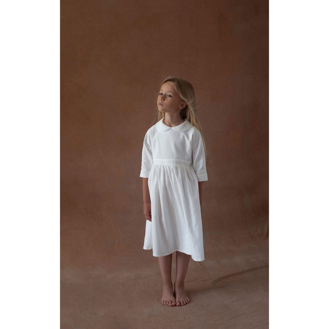 Popelin White Baby Collar Yoke Dress