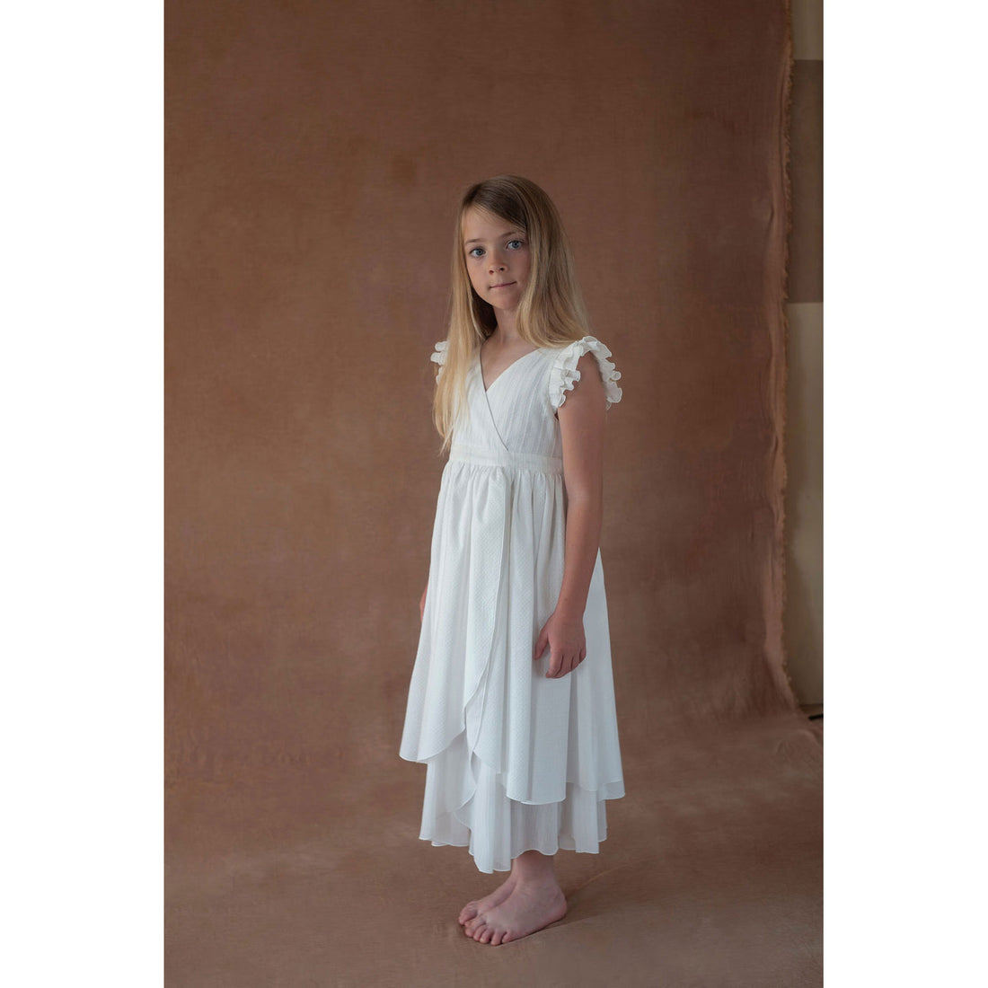 Popelin White Crossover Midi Dress