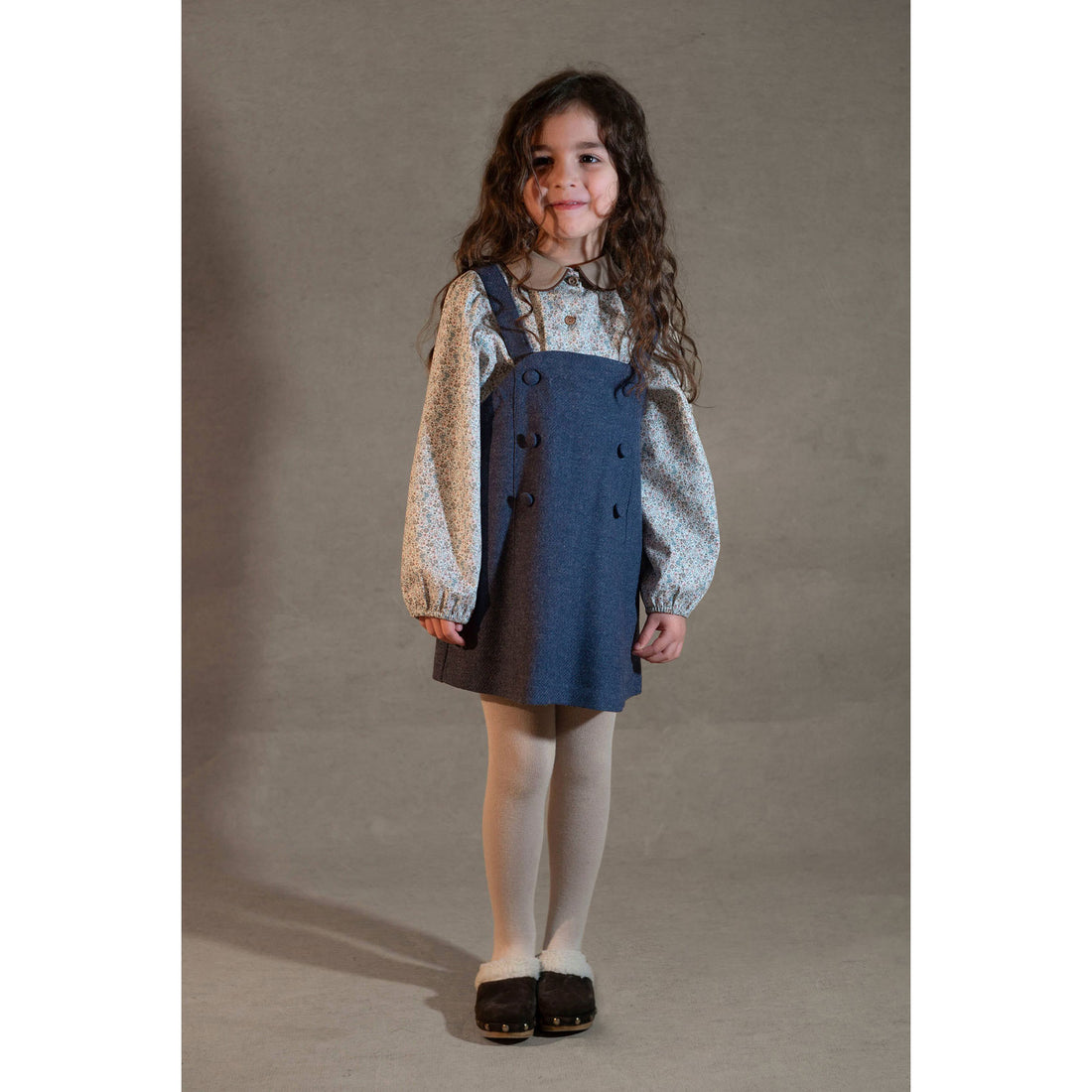Popelin Blue Wool Bib Dress
