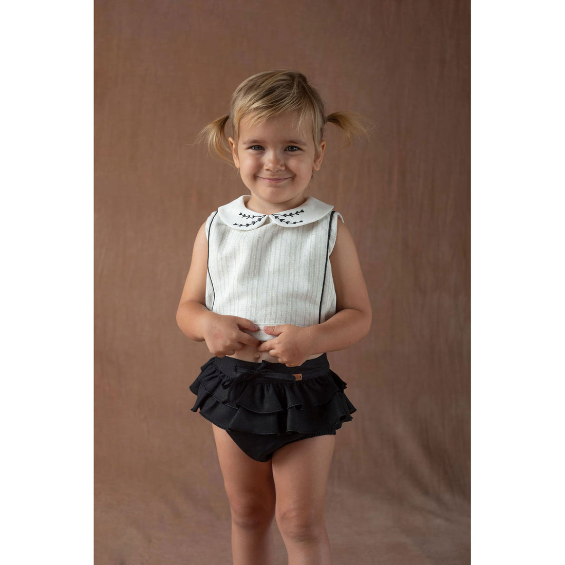 Popelin Black Double Frill Culotte