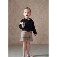 Popelin Beige Plaid Wool Suspender Short