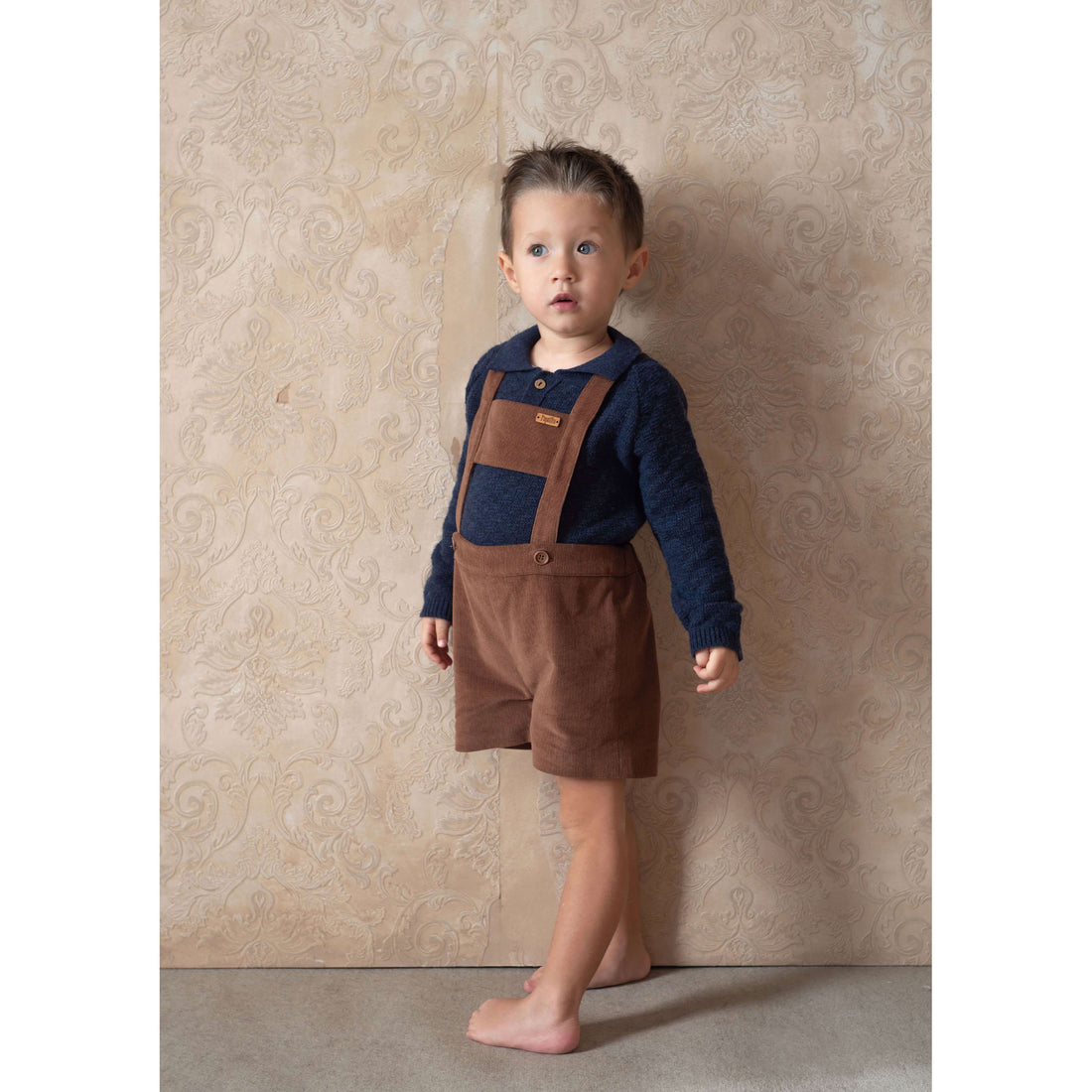Popelin OchreCorduroy Suspender Shorts
