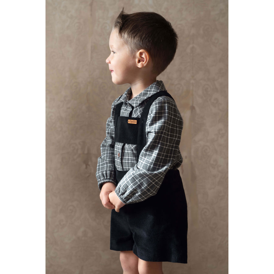 Popelin Black Corduroy Suspender Shorts