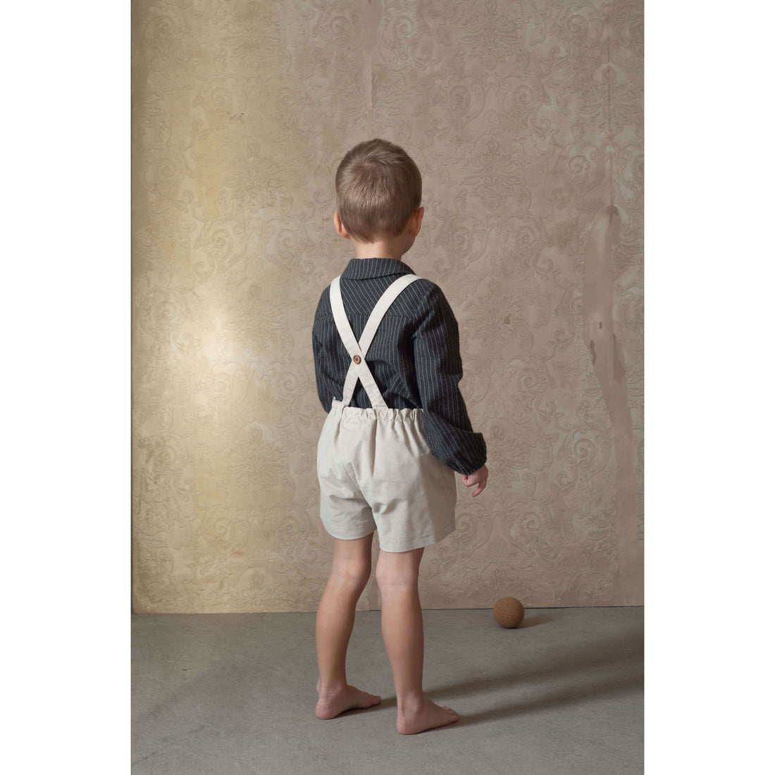Popelin Beige Velvet Suspender Shorts