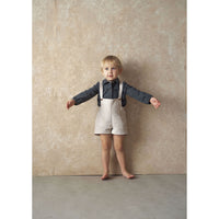 Popelin Beige Velvet Suspender Shorts