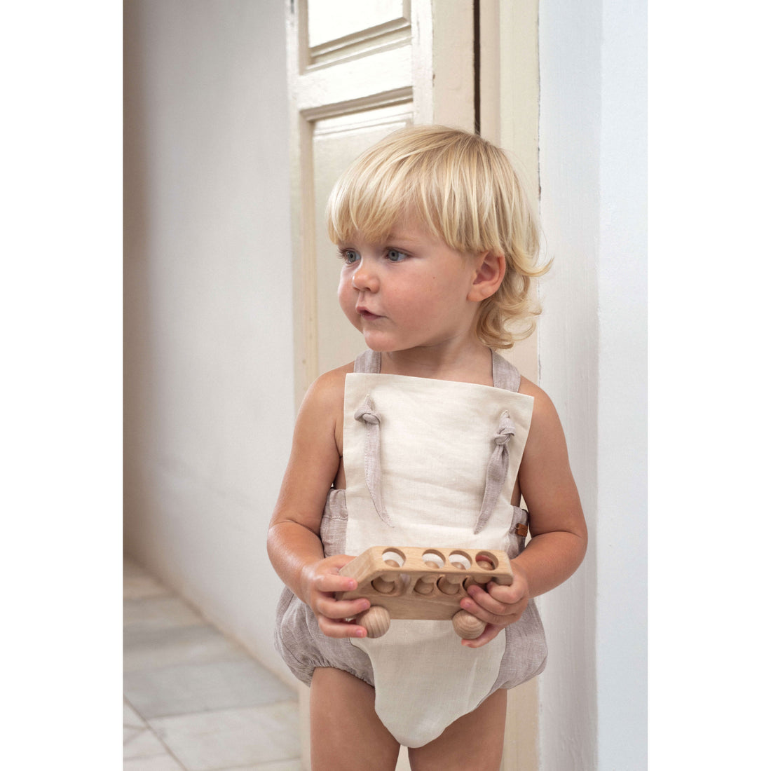 Popelin Off White Dungaree Romper