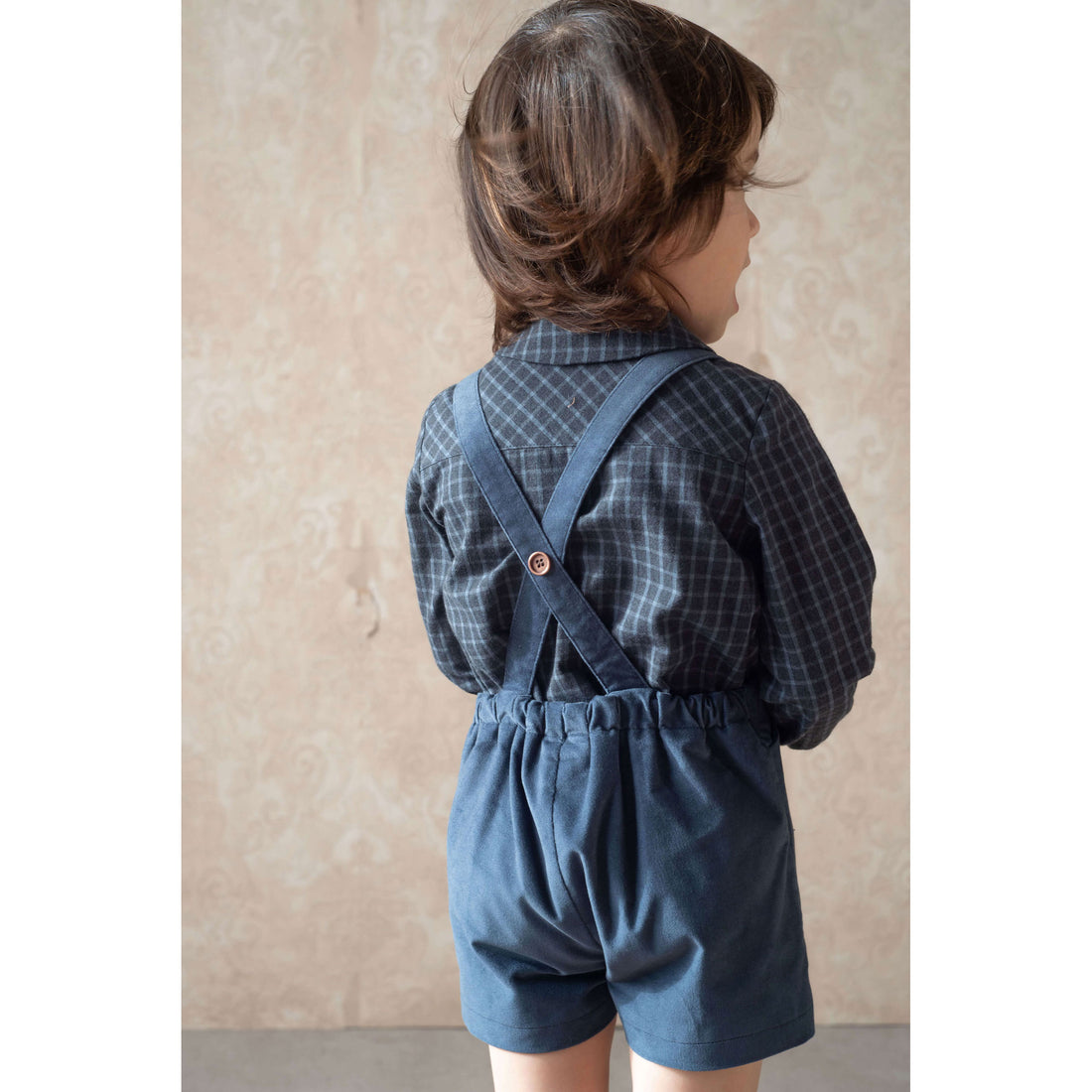 Popelin Blue Velvet Suspender Shorts
