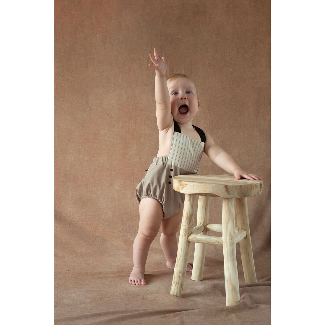 Popelin Taupe Linen Dungarees