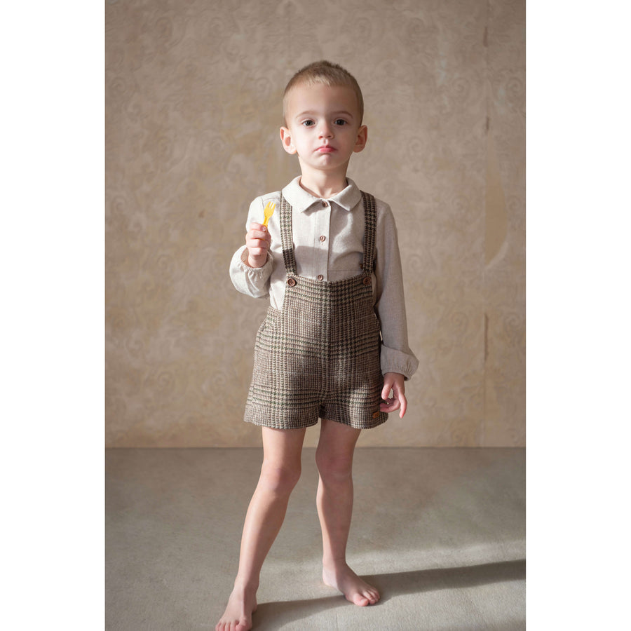 Popelin Brown Plaid Wool Suspender Shorts