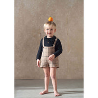 Popelin Beige Plaid Wool Suspender Shorts