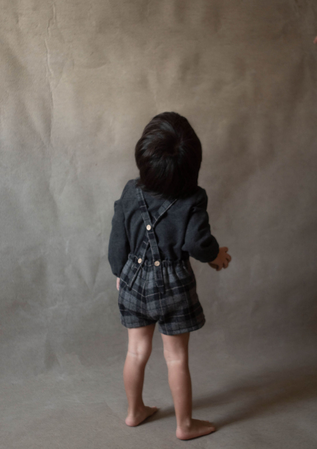 Popelin Grey Check Woollen Short Dungarees