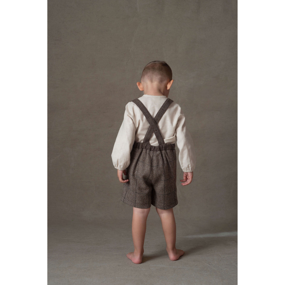 Popelin Brown Herringbone Crossover Strap Shorts