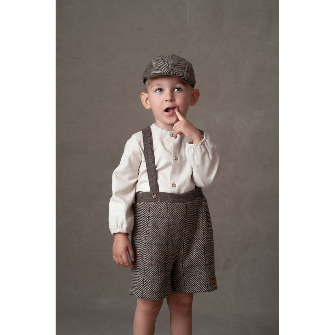 Popelin Brown Herringbone Crossover Strap Shorts