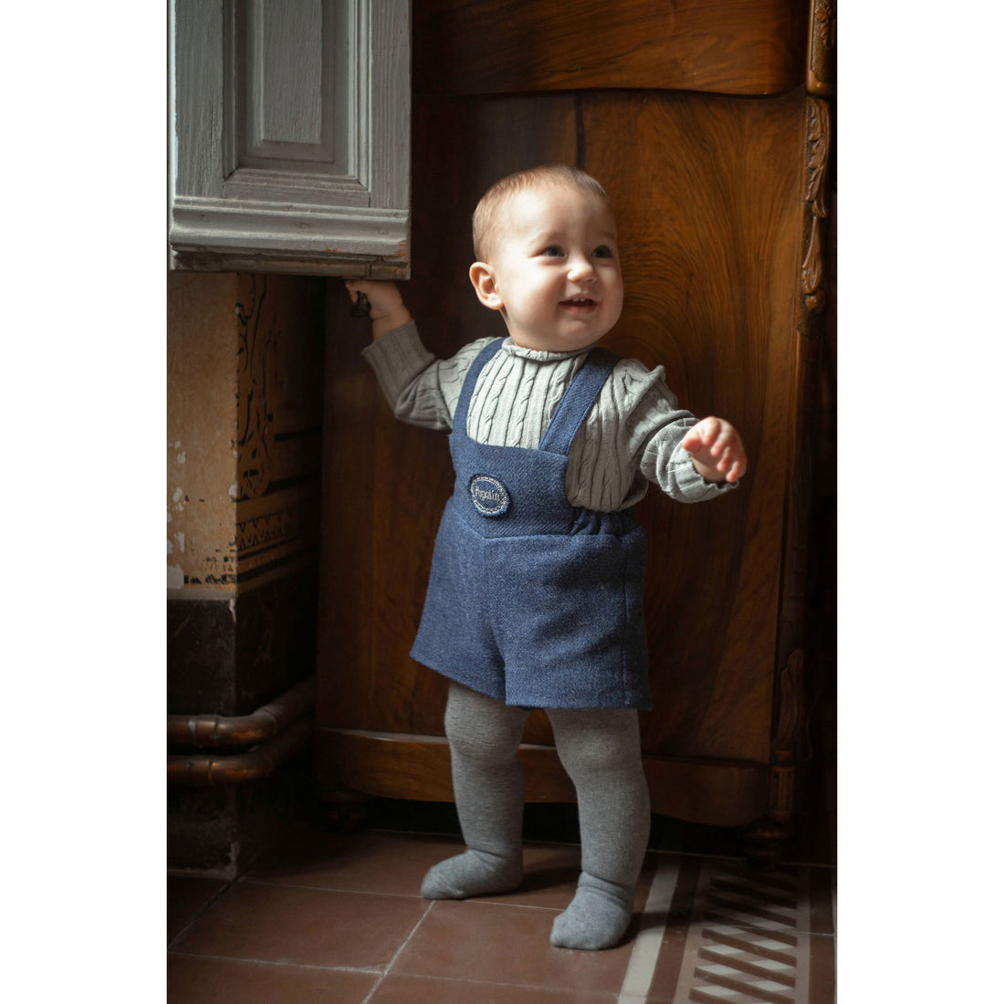 Popelin Blue Woolen Dungarees Shorts