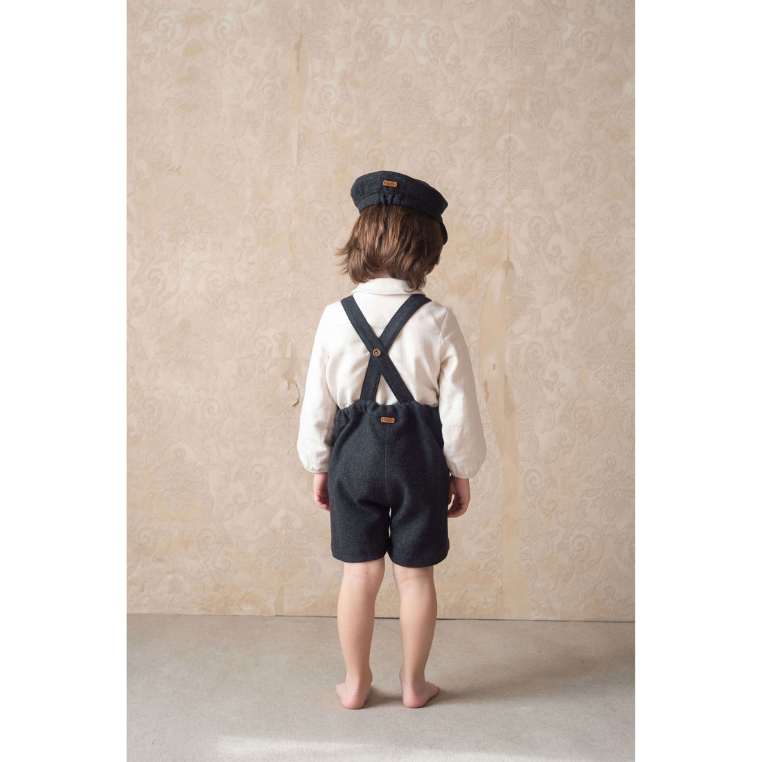 Popelin Dark Grey Wool Suspender Shorts