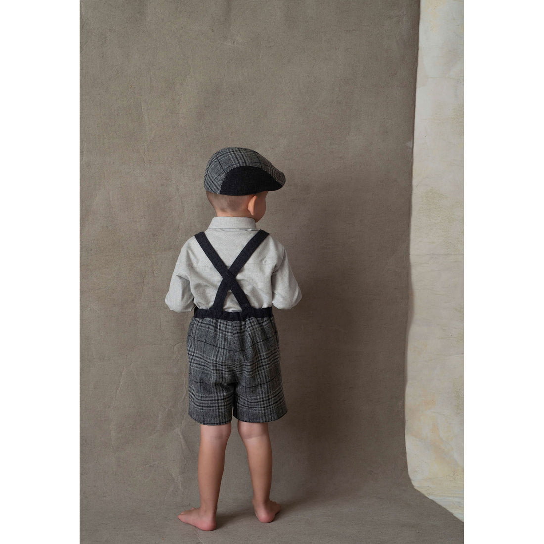 Popelin Grey Plaid Crossover Strap Shorts