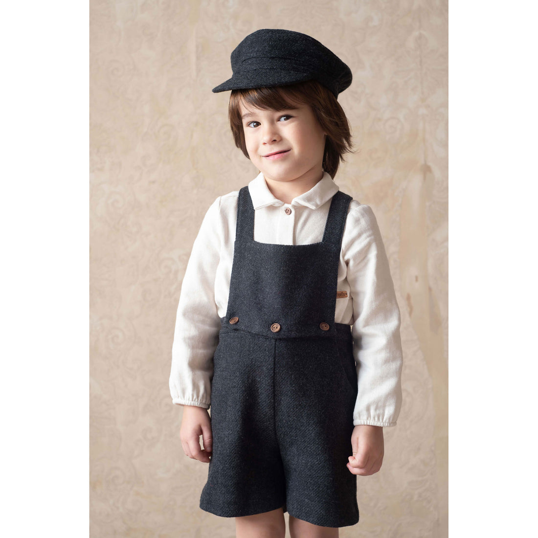 Popelin Dark Grey Wool Suspender Shorts