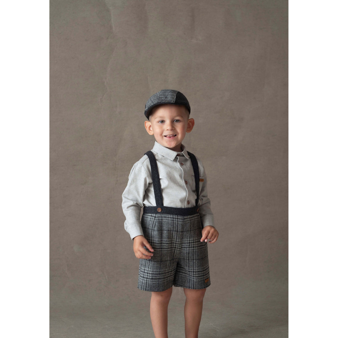 Popelin Grey Plaid Crossover Strap Shorts