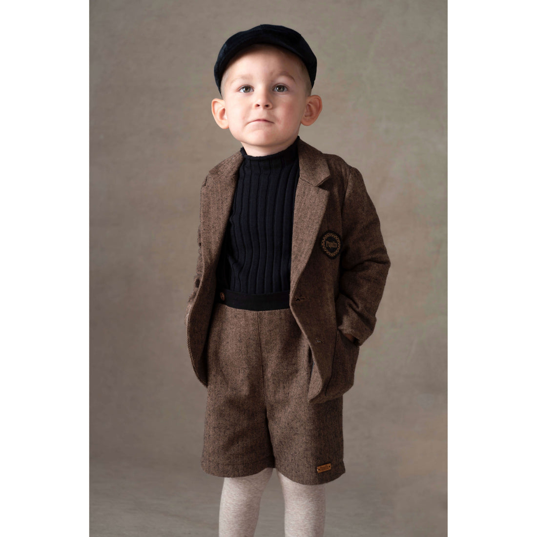 Popelin Brown Micro Herringbone Crossover Shorts