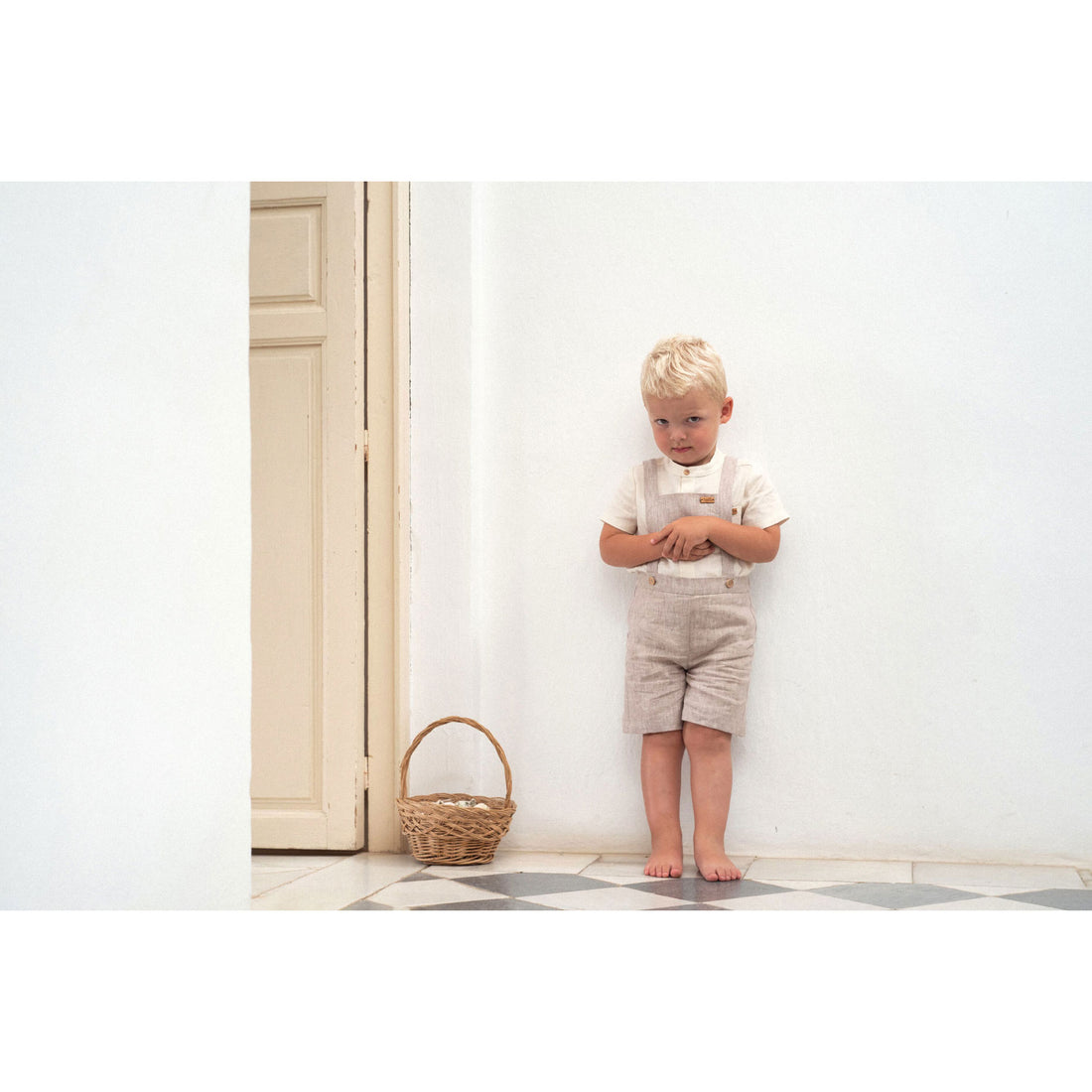 Popelin Off White Linen Shirt Romper